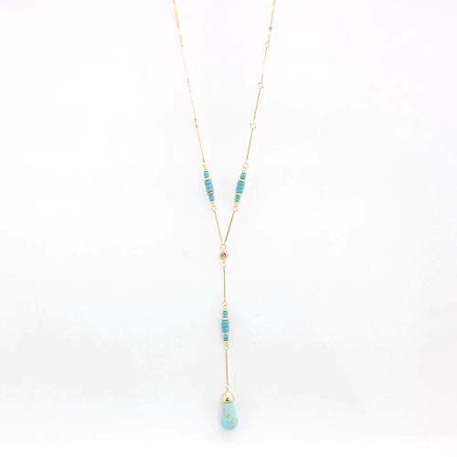 Zinc Alloy Sweater Chain Necklace, with turquoise, fashion jewelry & for woman Approx 62 cm 