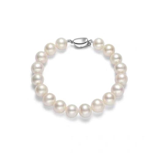 Sterling Silver Bracelets, 925 Sterling Silver, with Shell Pearl, fashion jewelry & for woman Approx 19 cm 