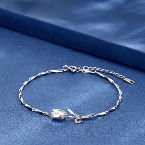 Sterling Silver Bracelets, 925 Sterling Silver, with Chalcedony, fashion jewelry & for woman Approx 20 cm 