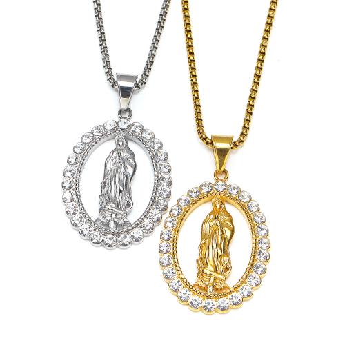 Cubic Zirconia Stainless Steel Necklace, 304 Stainless Steel, Virgin Mary, Vacuum Ion Plating, fashion jewelry & micro pave cubic zirconia & for woman 