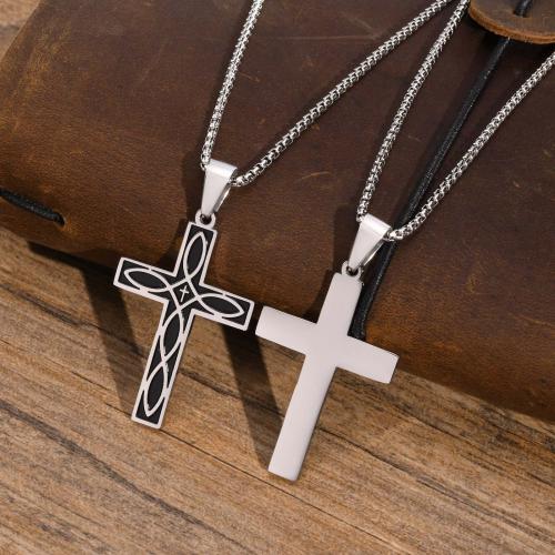Stainless Steel Jewelry Necklace, 304 Stainless Steel, Cross, silver color plated, for man & enamel, black cm 