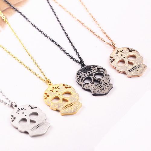 Titanium Steel Jewelry Necklace, with 5CM extender chain, Skull, plated, for man cm 