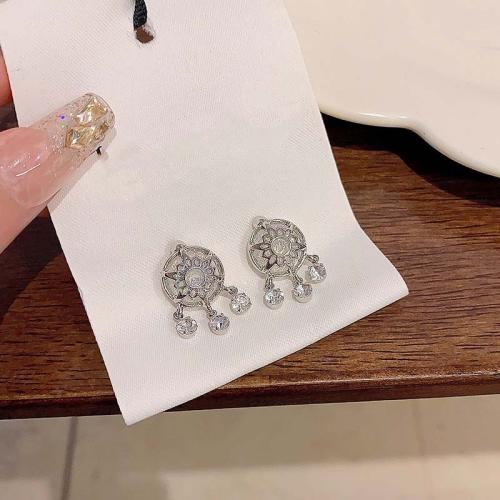 Resin Zinc Alloy Earring, with Resin, silver color plated, fashion jewelry & with rhinestone, silver color 