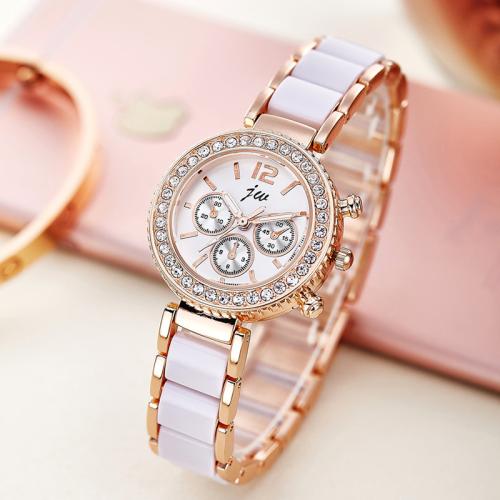 Fashion Watch Bracelet, 304 Stainless Steel, with Glass, fashion jewelry & Chinese movement & for woman & waterproof, rose gold color, Dial straight diameter about 2.09cm, thickness about 0.7cm; Strap about 1.3cm. Approx 18 cm 