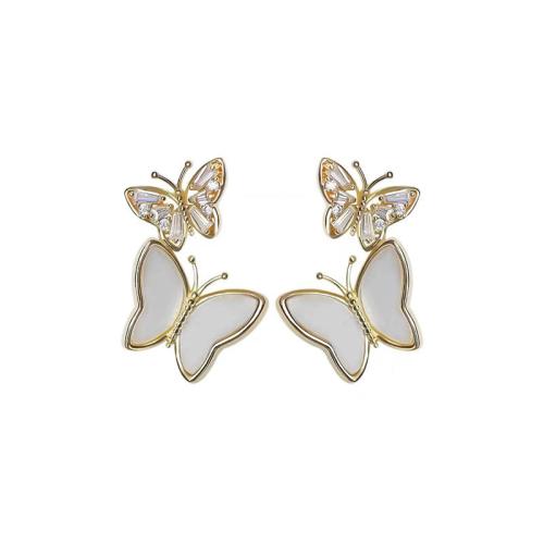 Zinc alliage strass Stud Earring, alliage de zinc, papillon, bijoux de mode & pour femme & avec strass, doré Vendu par paire[