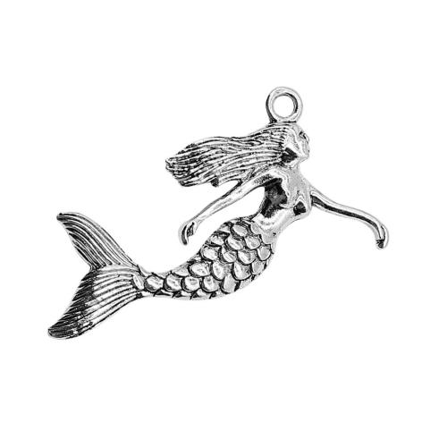 Character Shaped Zinc Alloy Pendants, Mermaid, antique silver color plated, DIY [