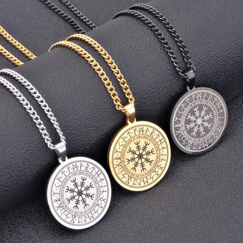Titanium Steel Jewelry Necklace, Round, plated, for man & enamel 30mm cm 