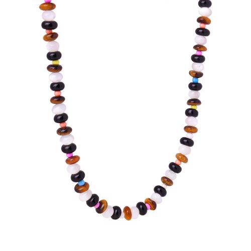 Gemstone Necklaces, Titanium Steel, with Jade & Tiger Eye & Agate, with 7cm extender chain, plated, fashion jewelry & for woman, multi-colored Approx 41 cm 
