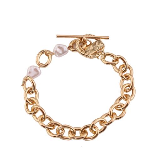 Fashion Zinc Alloy Bracelets, with Plastic Pearl, fashion jewelry & for woman, golden Approx 17 cm 