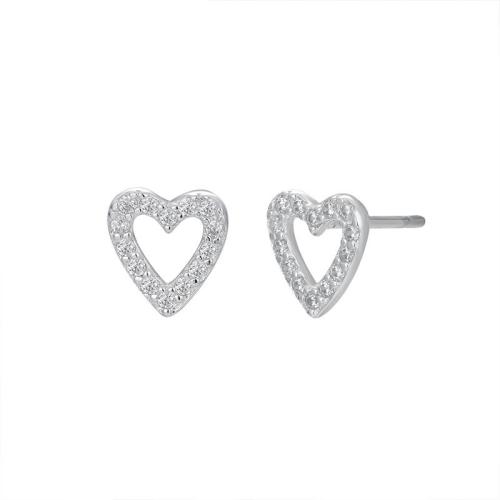 925 Sterling Silver Stud Earring, Heart, fashion jewelry & micro pave cubic zirconia & for woman [