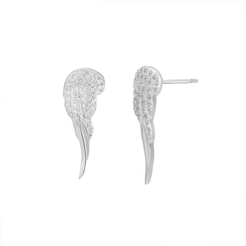 925 Sterling Silver Stud Earring, Angel Wing, fashion jewelry & micro pave cubic zirconia & for woman [