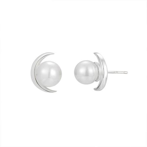 Sterling Silver Stud Earring, 925 Sterling Silver, with Shell Pearl, fashion jewelry & for woman 