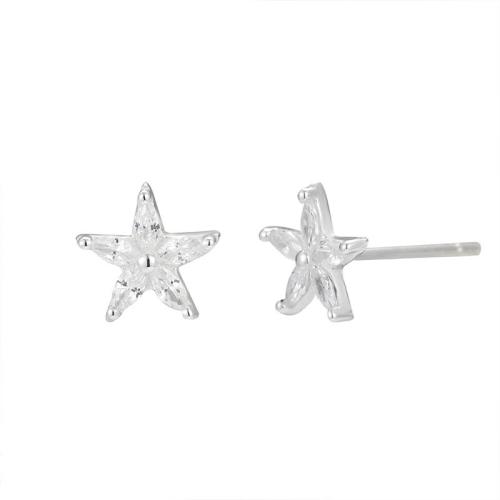 925 Sterling Silver Stud Earring, Star, fashion jewelry & micro pave cubic zirconia & for woman [