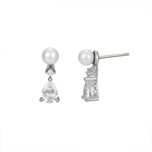 925 Sterling Silver Stud Earring, with Shell Pearl, fashion jewelry & micro pave cubic zirconia & for woman 