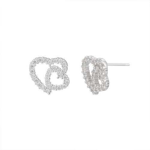 925 Sterling Silver Stud Earring, Heart, fashion jewelry & micro pave cubic zirconia & for woman [