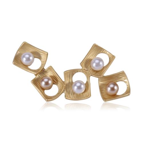 Plastic Pearl Brooch, Zinc Alloy, with Plastic Pearl, gold color plated, for woman 