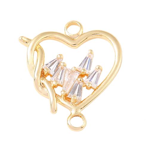 Cubic Zirconia Micro Pave Brass Connector, Heart, real gold plated, DIY & micro pave cubic zirconia 