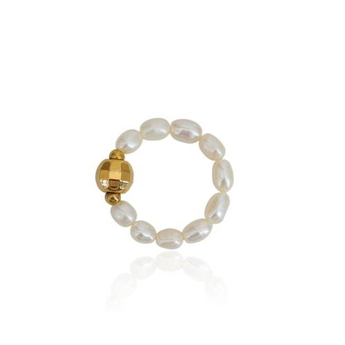 Cultured Freshwater Pearl Finger Ring, Titanium Steel, with Freshwater Pearl, handmade, Adjustable & for woman, golden 
