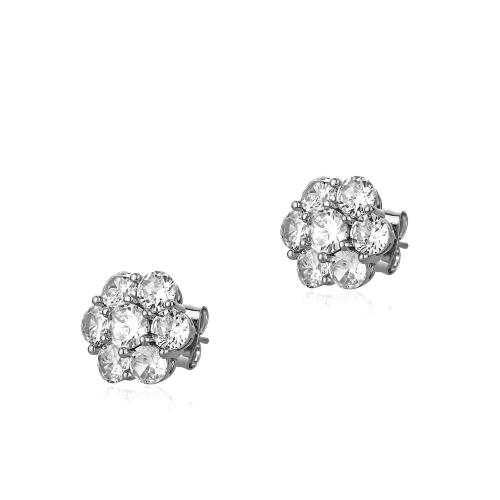 Brass Stud Earring, Flower, platinum plated & micro pave cubic zirconia & for woman 