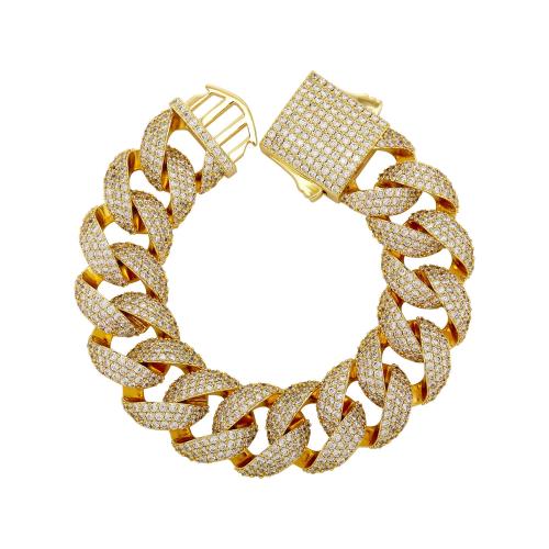 Brass Bracelet, gold color plated, Unisex & micro pave cubic zirconia 