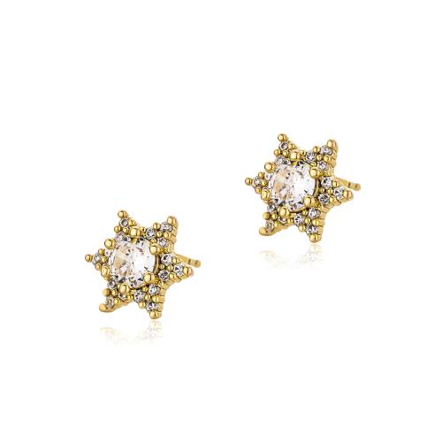 Brass Stud Earring, Hexagram, gold color plated, micro pave cubic zirconia & for woman 