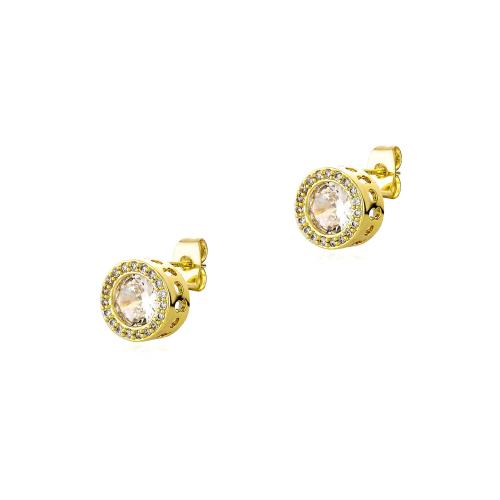 Brass Stud Earring, Round, gold color plated, Unisex & micro pave cubic zirconia 