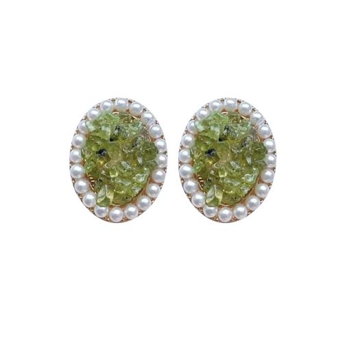 Gemstone Stud Earring, aleación de zinc, con Piedra natural & Perlas plásticas, Joyería & para mujer, más colores para la opción, 25mm, Vendido por Par[