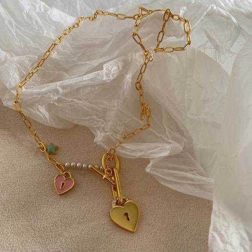 Collar de latón hecho a mano, metal, con Perlas plásticas, Joyería & para mujer, dorado, longitud:aproximado 48 cm, Vendido por UD[