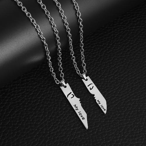 Couple Stainless Steel Necklace, 304 Stainless Steel, with 5CM extender chain, polished, for couple cm 