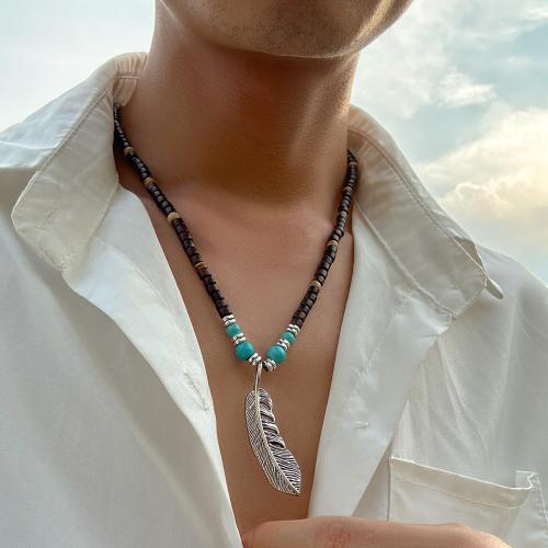 Fashion Match Jewelry Necklace, Wood, with turquoise & Copper Coated Plastic & Zinc Alloy, with 7cm extender chain, fashion jewelry, mixed colors cm 