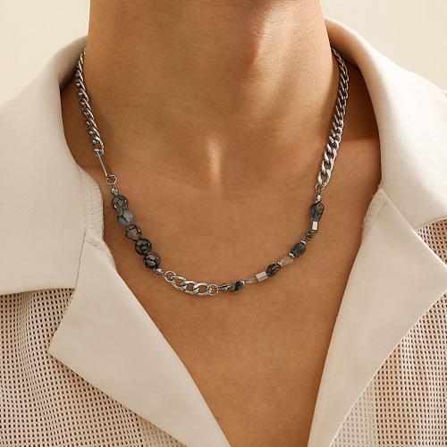 Edelstein Halsketten, Titanstahl, mit Edelstein, mit Verlängerungskettchen von 5cm, silberfarben plattiert, Modeschmuck, Silberfarbe, Länge:50 cm, verkauft von PC[