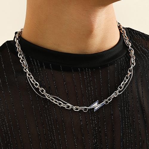 Collar de la joyería de titanio, Partículas de acero, con 5cm extender cadena, chapado en color de plata, plateado, longitud:49 cm, Vendido por UD
