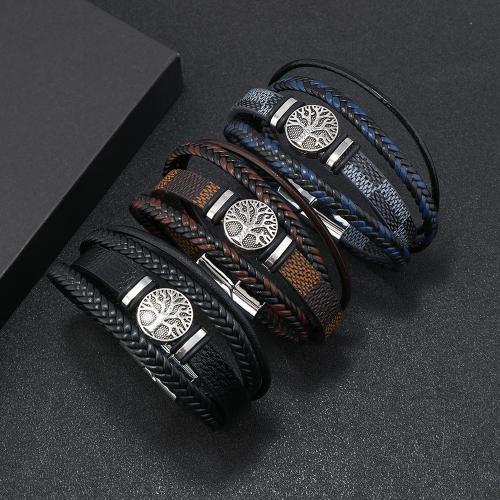 bracelet de cordon en PU , cuir PU, avec alliage de zinc, fait à la main, multicouche & longueur différente pour le choix & pour homme, plus de couleurs à choisir, Vendu par PC[