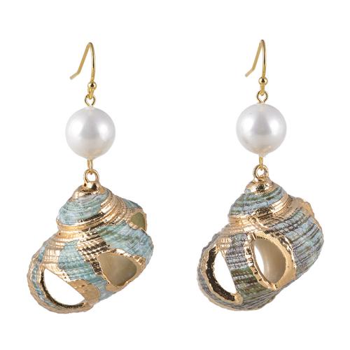 Seashell Earrings, Shell, with Plastic Pearl, Conch, plated, fashion jewelry & for woman & hollow, 58mm 