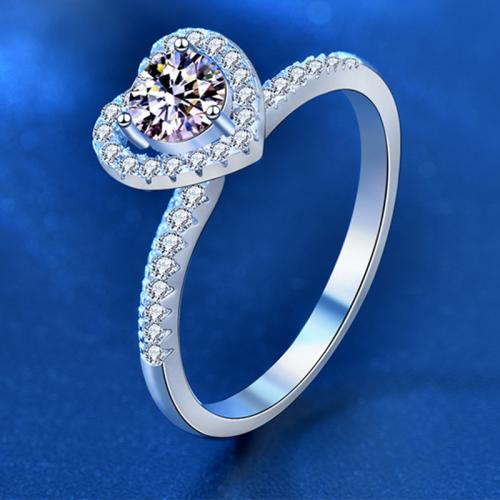 925 Sterling Silver Finger Ring, with Moissanite, Heart, platinum plated & for woman, US Ring 