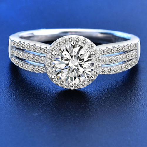 925 Sterling Silver Finger Ring, with Moissanite, Round, platinum plated  & for woman, US Ring 