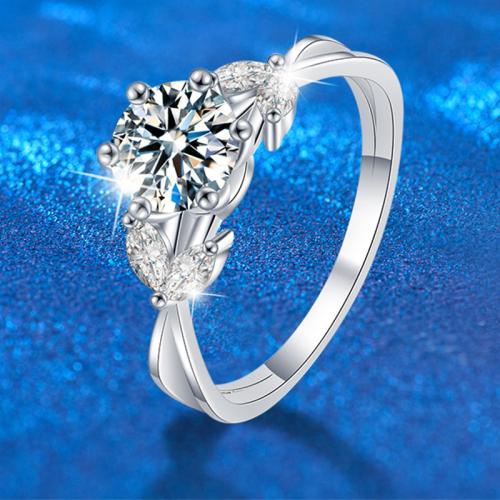 925 Sterling Silver Finger Ring, with Moissanite, Flower, platinum plated & for woman, US Ring 