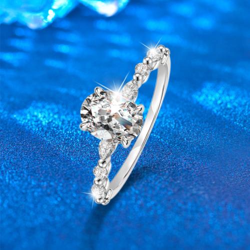 925 Sterling Silver Finger Ring, with Moissanite, Oval, fashion jewelry & for woman US Ring 