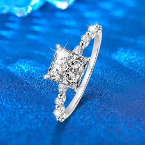 925 Sterling Silver Finger Ring, with Moissanite, Square & for woman US Ring 