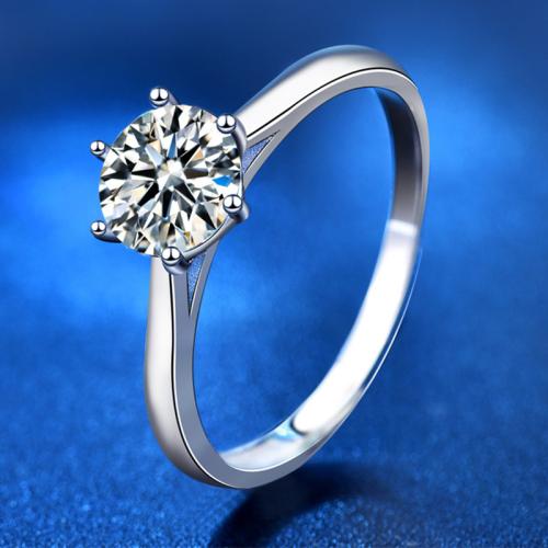 925 Sterling Silver Finger Ring, with Moissanite, Geometrical Pattern, platinum plated  & for woman, US Ring 