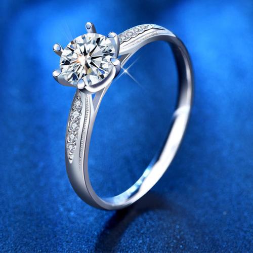 925 Sterling Silver Finger Ring, with Moissanite, Geometrical Pattern, platinum plated & for woman, US Ring 
