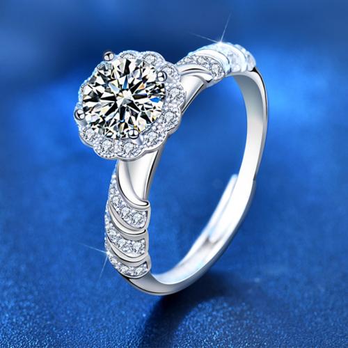 925 Sterling Silver Finger Ring, with Moissanite, platinum plated, fashion jewelry & for woman, US Ring 