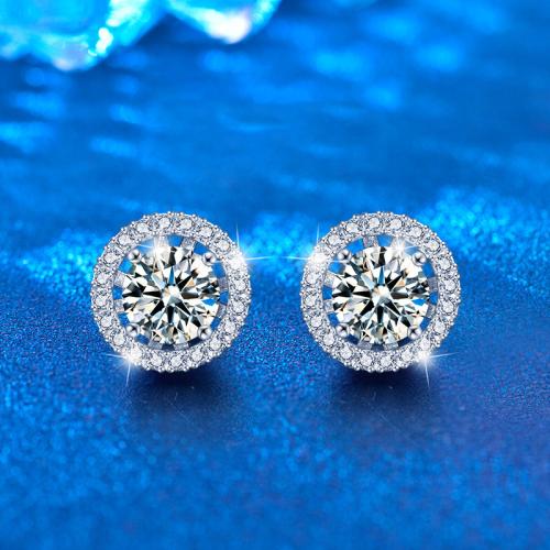 925 Sterling Silver Stud Earring, with Moissanite, Round, platinum plated, fashion jewelry & for woman, 8mm 