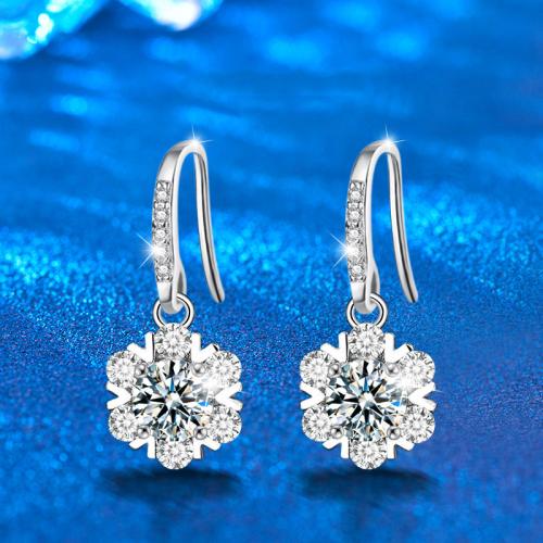 925 Sterling Silver Drop Earring, with Moissanite, Snowflake, fashion jewelry & for woman 