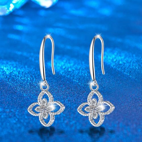925 Sterling Silver Drop Earring, with Moissanite, Four Leaf Clover, fashion jewelry & for woman & hollow 