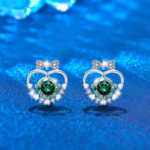 925 Sterling Silver Stud Earring, with Moissanite, Heart, fashion jewelry & for woman & hollow 