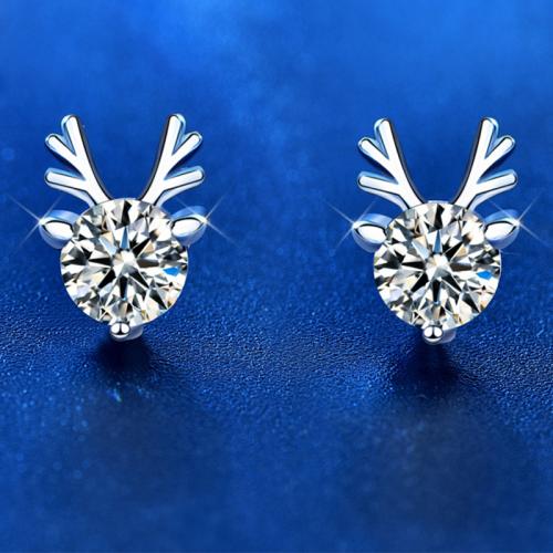 925 Sterling Silver Stud Earring, with Moissanite, Antlers, platinum plated, fashion jewelry & for woman 