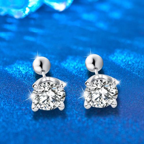 925 Sterling Silver Stud Earring, with Moissanite, Geometrical Pattern, platinum plated, fashion jewelry & for woman, 5mm 