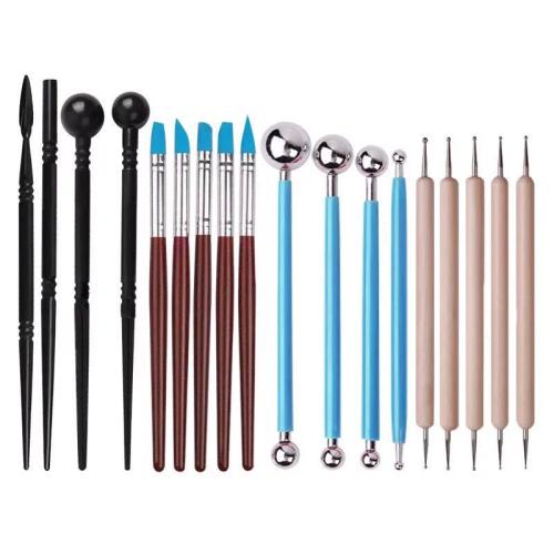 Wood Pottery Tools, with silicone cap & Plastic & 304 Stainless Steel, 18 pieces 