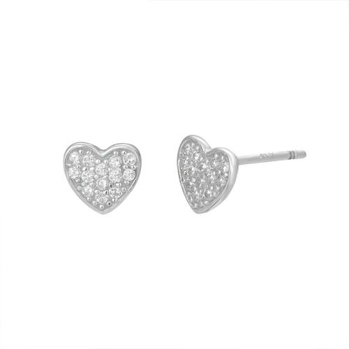 Silver Earring Zircon pavent Sterling, Argent sterling 925, coeur, bijoux de mode & pavé de micro zircon & pour femme Vendu par paire